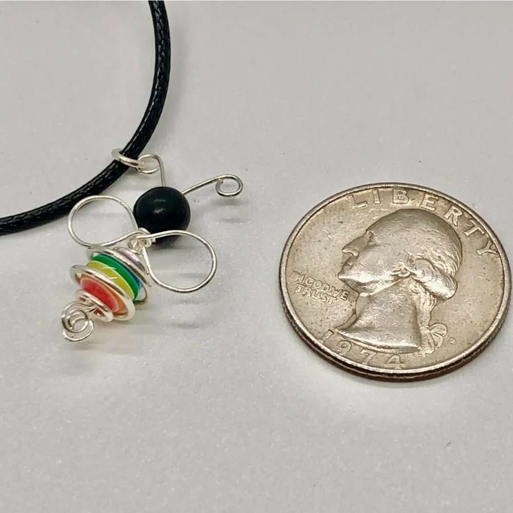 Sterling Silver wrapped Rainbow and Howlite Bead Pendant, Bee Supportive - Picture 6 of 7